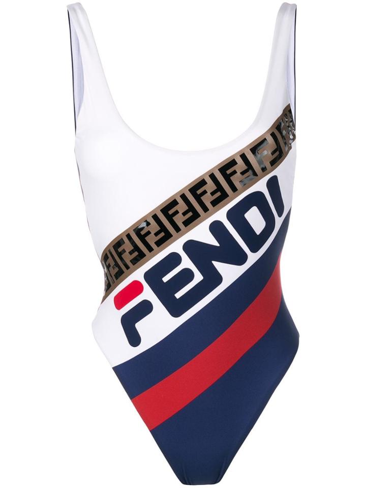 Fendi One-piece Logo Mania Swimsuit - Blue