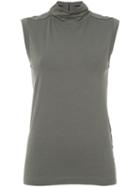 Brunello Cucinelli - Sleeveless Roll Neck Top - Women - Cotton/polyester/brass - Xl, Grey, Cotton/polyester/brass