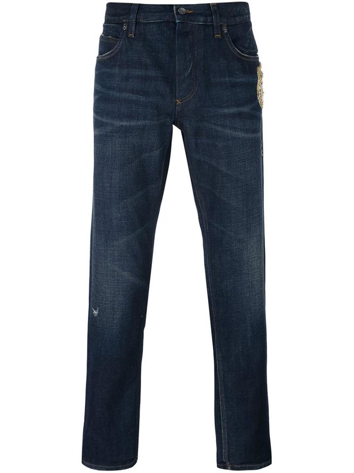 Dolce & Gabbana Straight Leg Jeans, Men's, Size: 46, Blue, Cotton/glass/copper/calf Leather