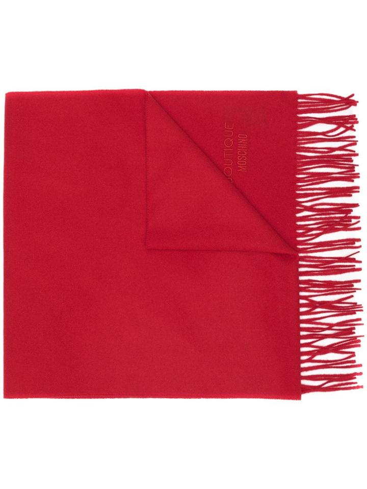 Moschino Fringed Logo Scarf - Red