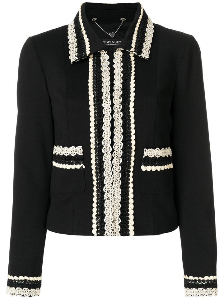 Twin-set Embroidered Trim Cropped Jacket - Black