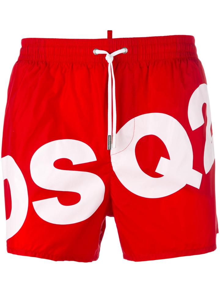 Dsquared2 Dsq2 Logo Swim Shorts, Men's, Size: 50, Red, Polyamide