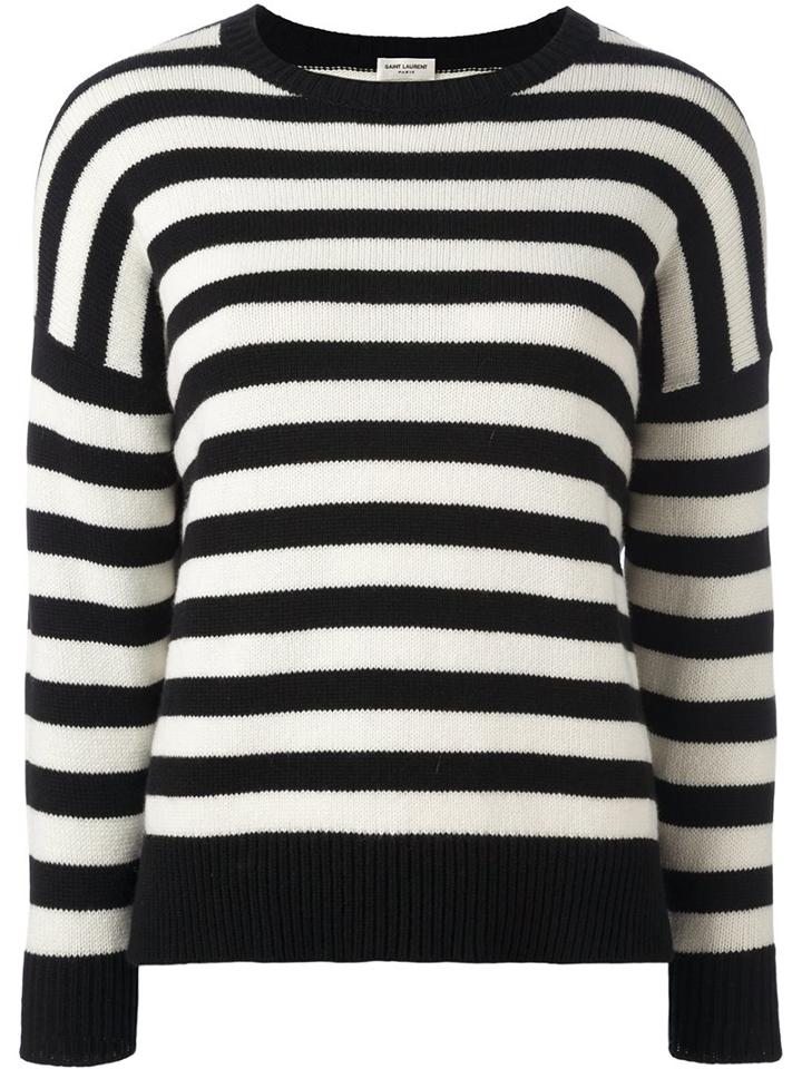 Saint Laurent Striped Knit Sweater, Women's, Size: Medium, Black, Cashmere
