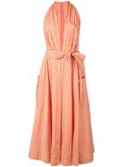 Sara Battaglia Plunge Neck Striped Dress - Orange