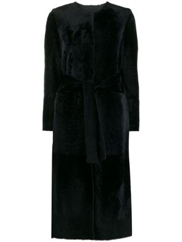 's Max Mara Textured Belted Coat - Black