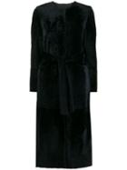 's Max Mara Textured Belted Coat - Black