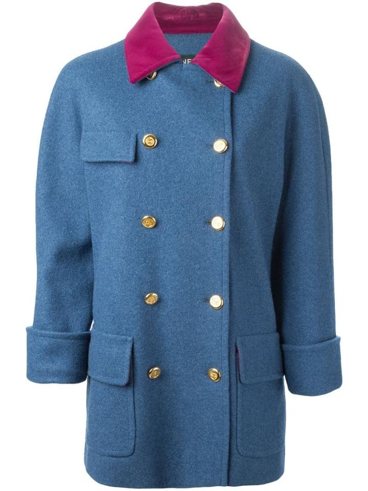 Chanel Pre-owned Velvet Collar Coat - Blue
