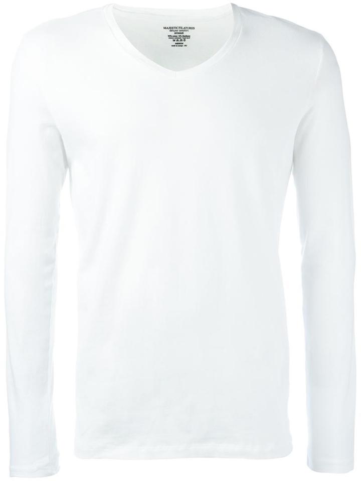 Majestic Filatures Longsleeved V-neck T-shirt, Men's, Size: Xxl, White, Cotton/spandex/elastane