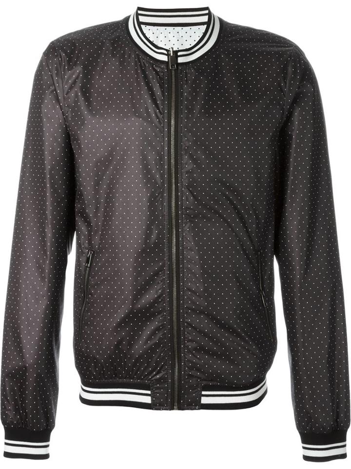 Dolce & Gabbana Polka Dot Reversible Bomber Jacket, Men's, Size: 50, Black, Polyester