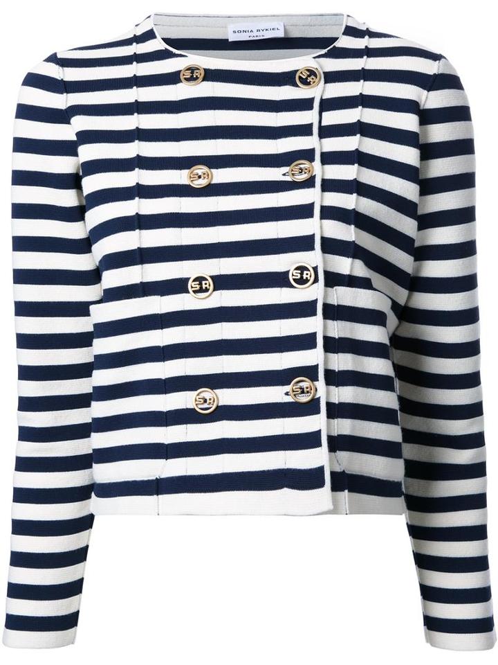Sonia Rykiel Striped Fitted Jacket, Women's, Size: Large, White, Polyester/cashmere/virgin Wool