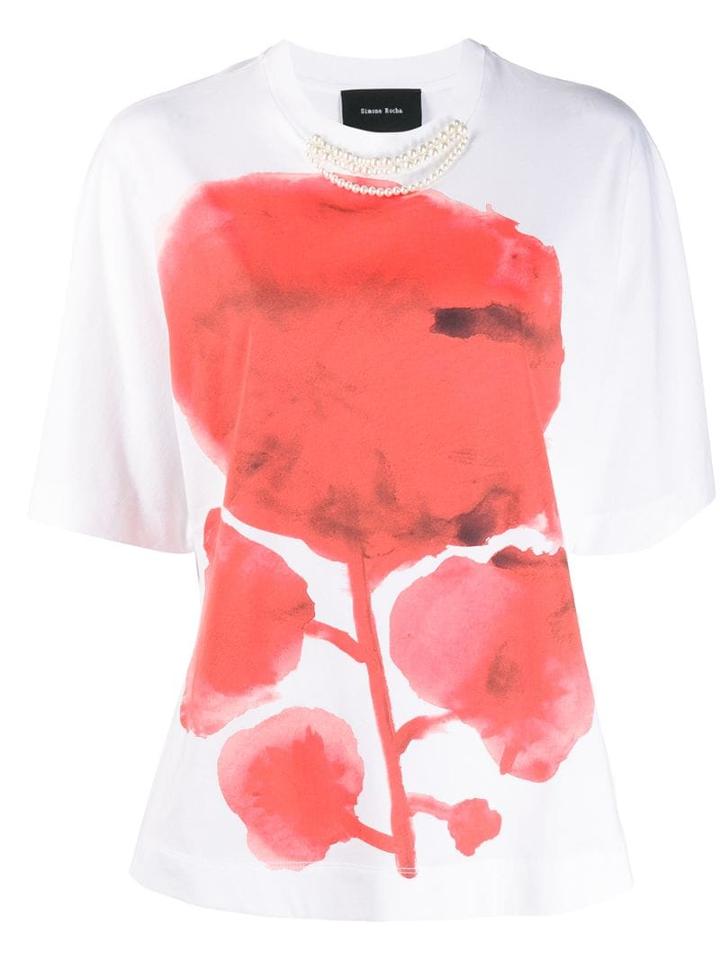 Simone Rocha Flower Print Faux Pearl T-shirt - White