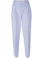 Alberto Biani Stripe Pegged Trousers, Women's, Size: 46, Blue, Cotton