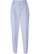 Alberto Biani Stripe Pegged Trousers, Women's, Size: 46, Blue, Cotton