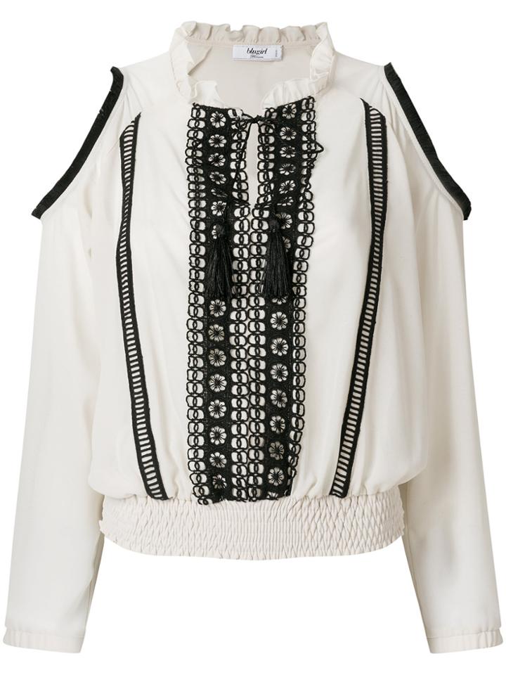 Blugirl Embroidered Cold Shoulder Blouse - Nude & Neutrals