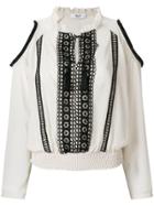 Blugirl Embroidered Cold Shoulder Blouse - Nude & Neutrals