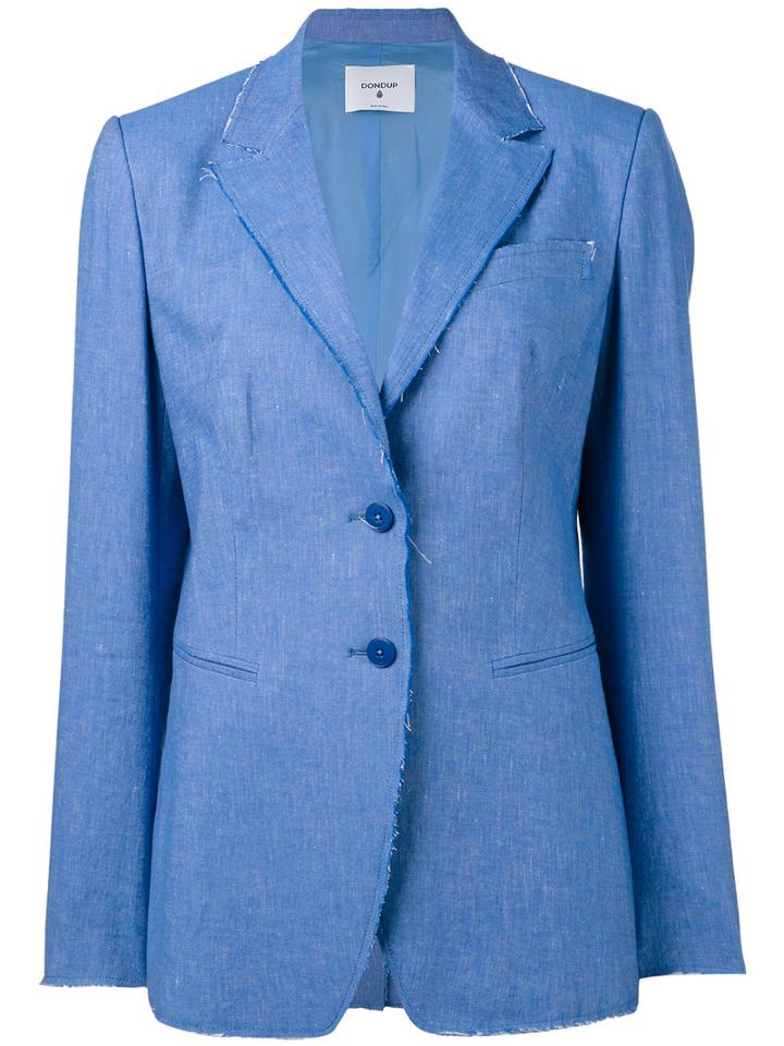 Dondup - Notched Lapel Blazer - Women - Cotton/linen/flax/spandex/elastane/cupro - 44, Blue, Cotton/linen/flax/spandex/elastane/cupro
