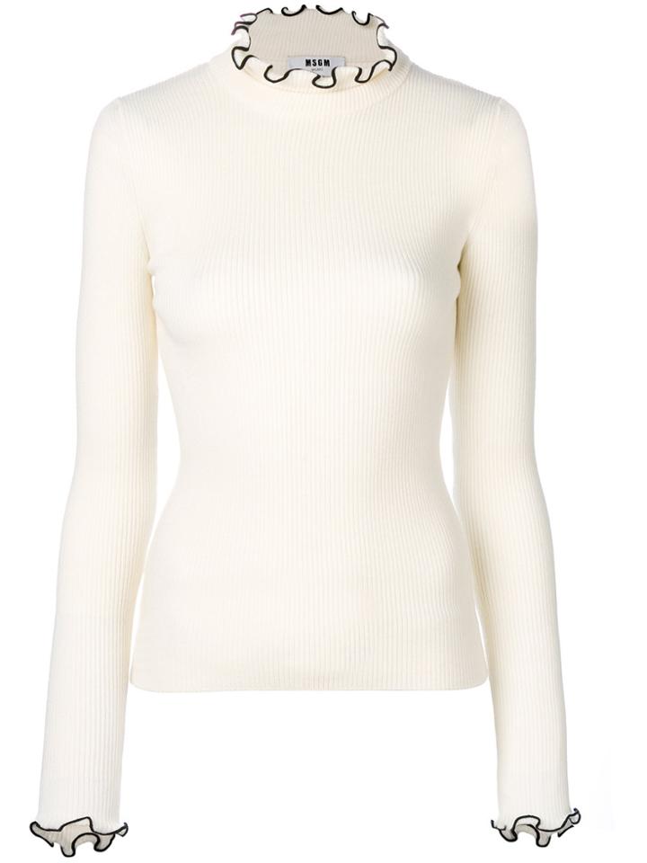 Msgm Contrast Frill-trim Top - Nude & Neutrals