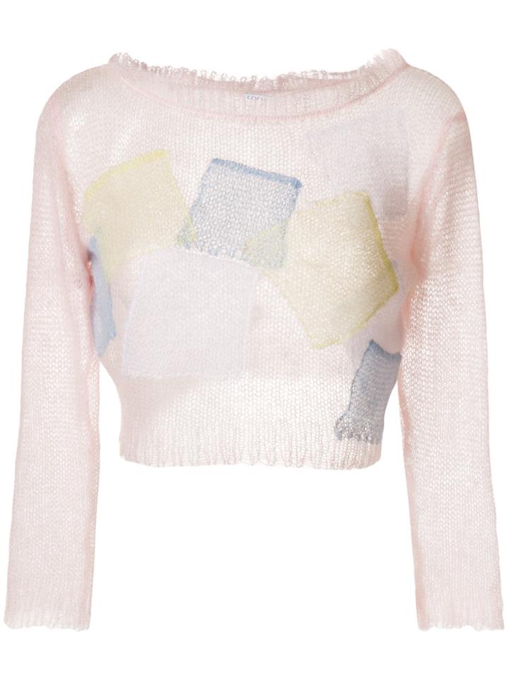 Loewe Patchwork Cropped Jumper - Pink & Purple