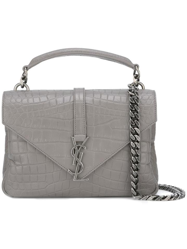 Saint Laurent Medium Monogram Collège Satchel Bag, Women's, Grey, Calf Leather