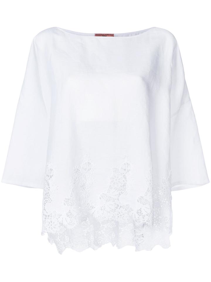Ermanno Scervino Lace Trimmed Cropped Sleeve Top - White