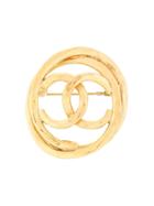 Chanel Vintage Oval Cc Cutout Brooch - Gold