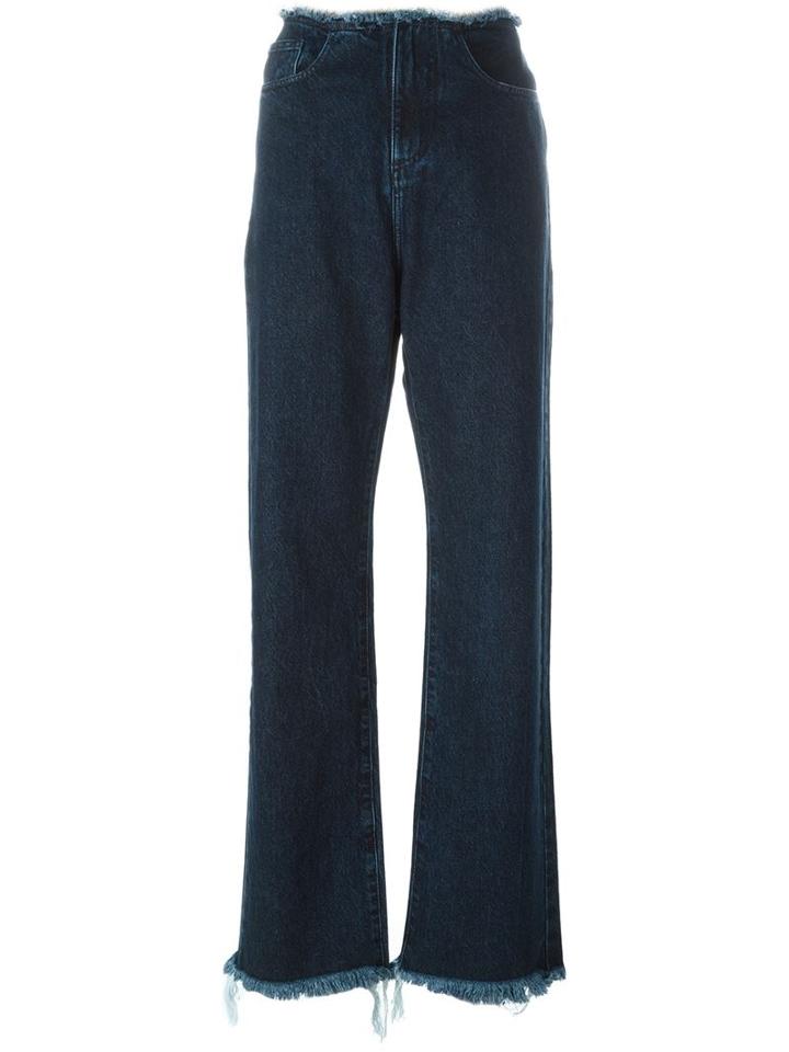 Marques Almeida Frayed Hem Straight Leg Jeans, Women's, Size: 12, Blue, Cotton