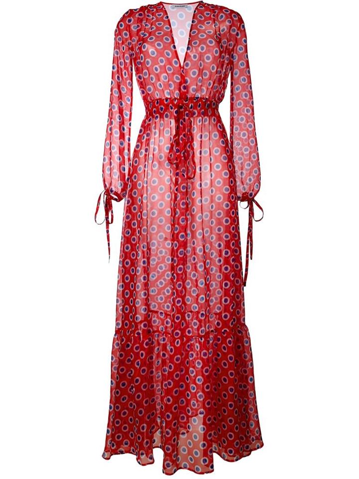 Au Jour Le Jour Sheer Dots Print Long Dress, Women's, Size: 42, Red, Polyester