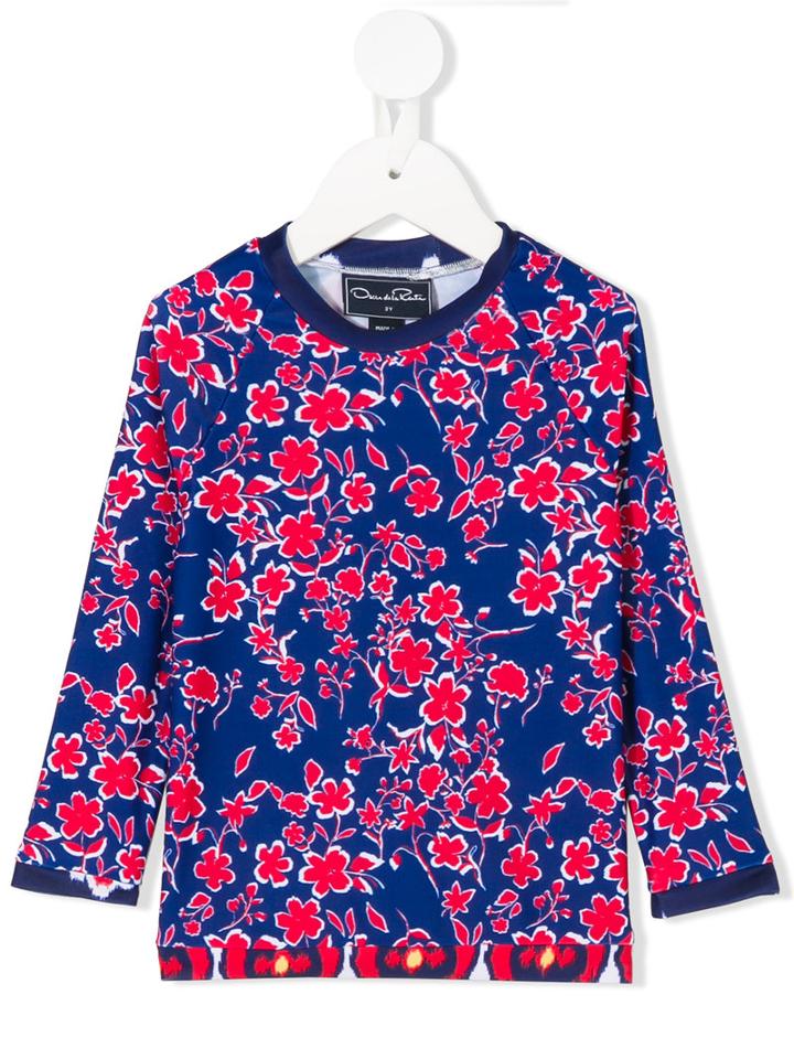 Oscar De La Renta Kids - Floral Print Top - Kids - Polyester/spandex/elastane - 5 Yrs, Blue