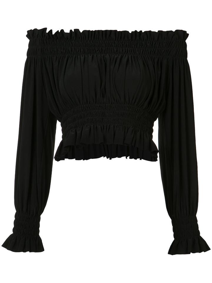 Norma Kamali Cropped Peasant Blouse, Women's, Size: Medium, Black, Polyester/spandex/elastane