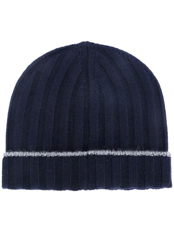 Brunello Cucinelli Cashmere Ribbed Beanie, Men's, Size: Medium, Blue, Cashmere