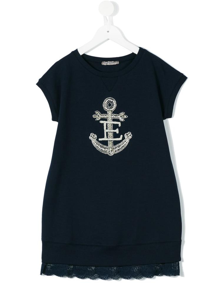 Ermanno Scervino Junior - Anchor Embroidered Sweatshirt Dress - Kids - Cotton/polyamide/spandex/elastane/glass - 4 Yrs, Blue