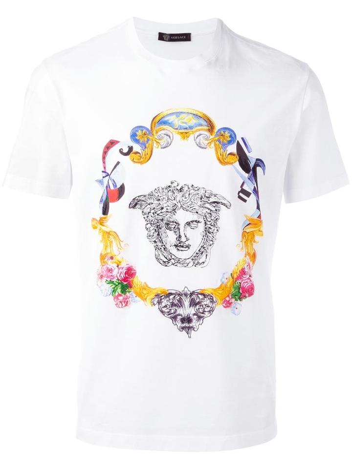 Versace Medusa Sketch Embroidered T-shirt, Men's, Size: Small, White, Cotton