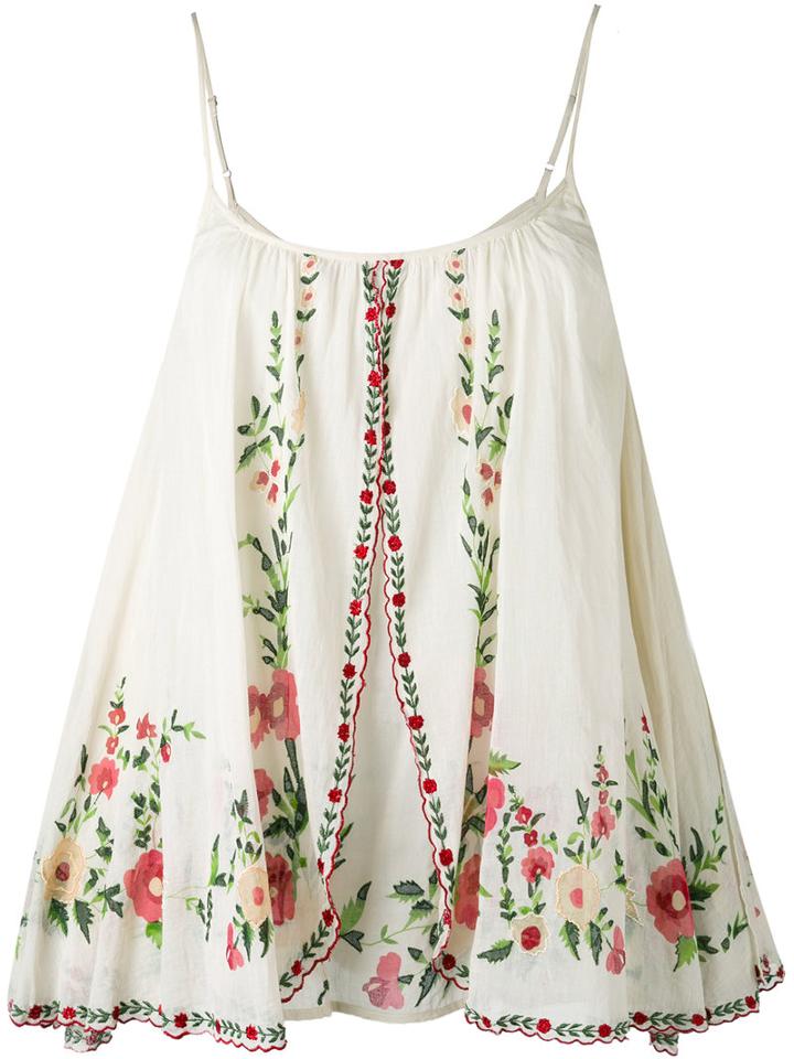 Mes Demoiselles - Embroidered Cami - Women - Cotton - 38, Nude/neutrals, Cotton