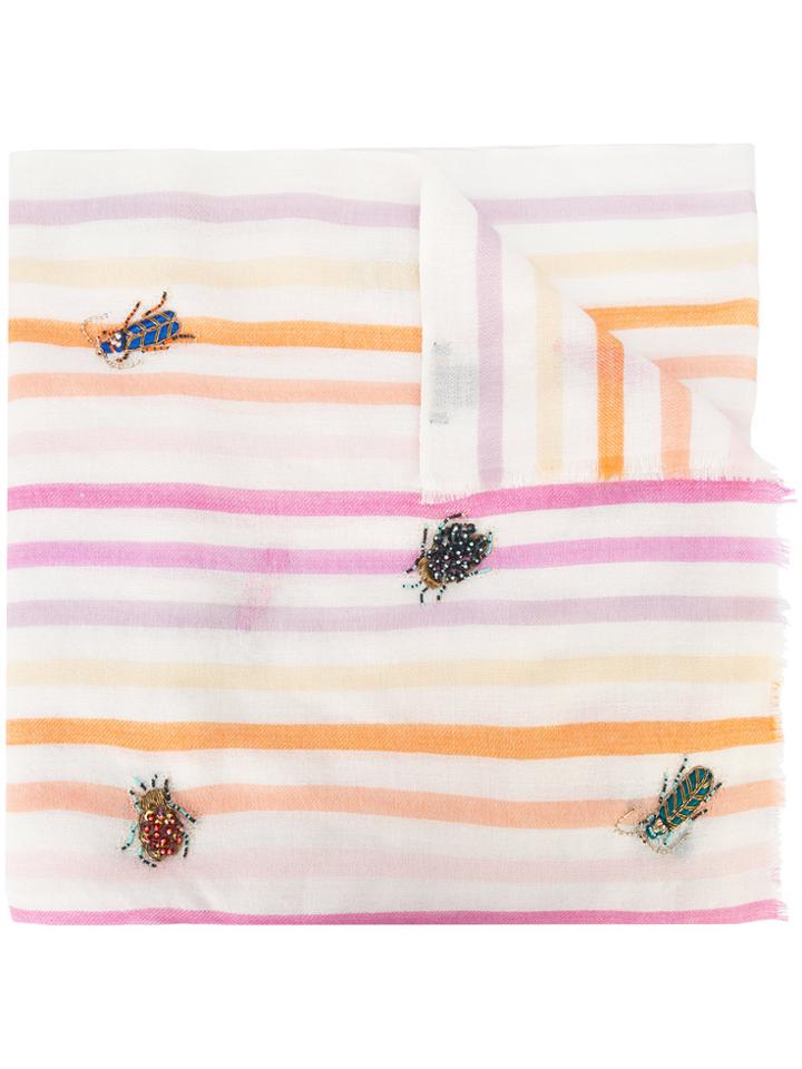 Janavi Butterfly And Beetle Embroidered Scarf - White
