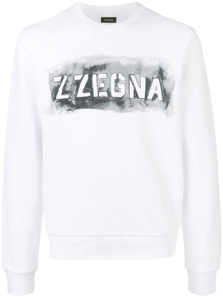 Z Zegna Logo Waterpaint Print Sweatshirt - White