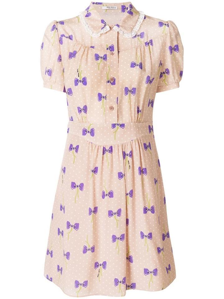 Miu Miu Bow Print Dress - Neutrals