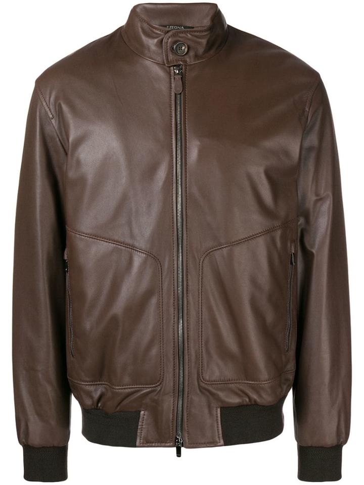 Z Zegna Supple Leather Bomber Jacket - Brown