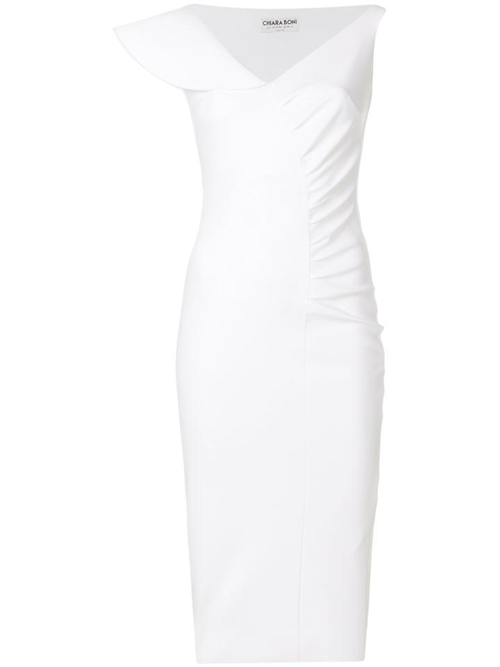 Chiara Boni La Petite Robe Asymmetric Sleeves Fitted Dress - White