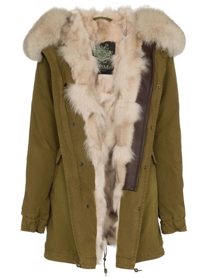 Mr & Mrs Italy Shearling Trim Parka Coat - Grey