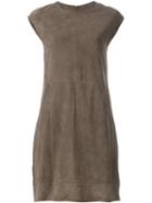 Eleventy Shortsleeved Shift Dress, Women's, Size: 38, Brown, Suede/polyester/spandex/elastane