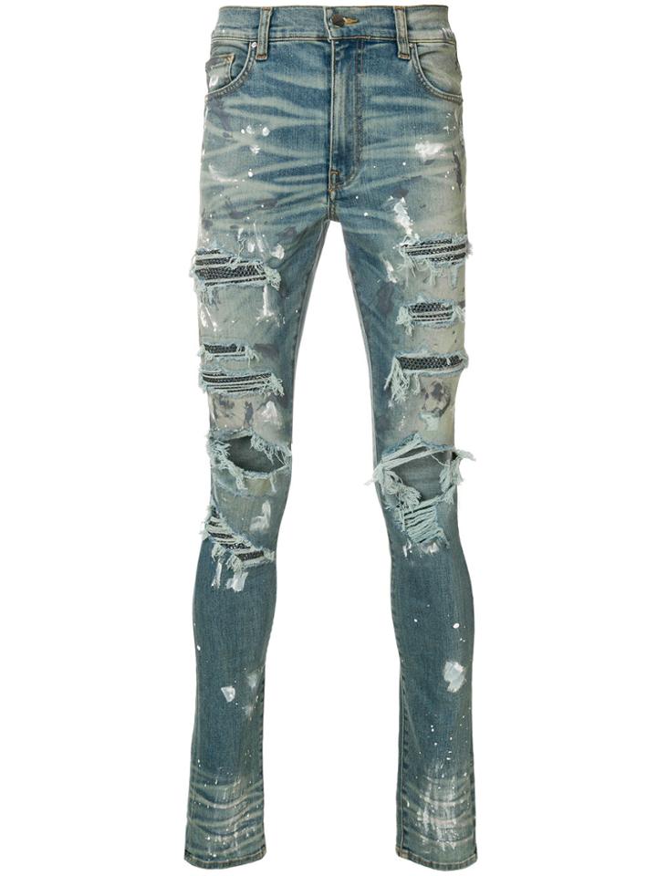 Amiri Distressed And Stud Detail Skinny Jeans - Blue