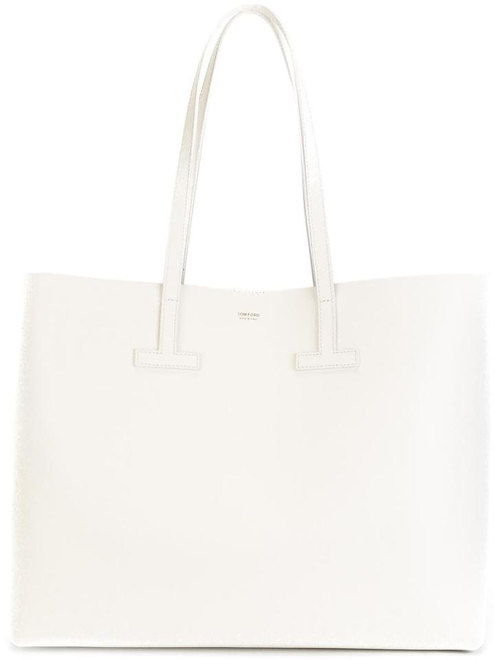 Tom Ford Logo Stamp Tote, Women's, White, Calf Leather
