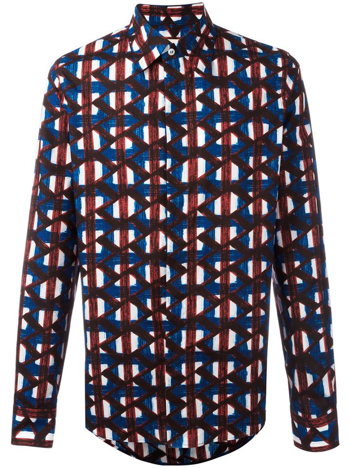 Marni Zig-zag Printed Shirt, Men's, Size: 46, Blue, Cotton