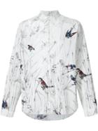 Dolce & Gabbana Bird Print Shirt, Men's, Size: 41, White, Cotton