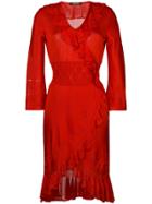 Roberto Cavalli Ruffle Trim Knit Dress - Red