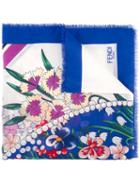 Fendi Floral Print Scarf, Women's, Blue, Silk/cotton