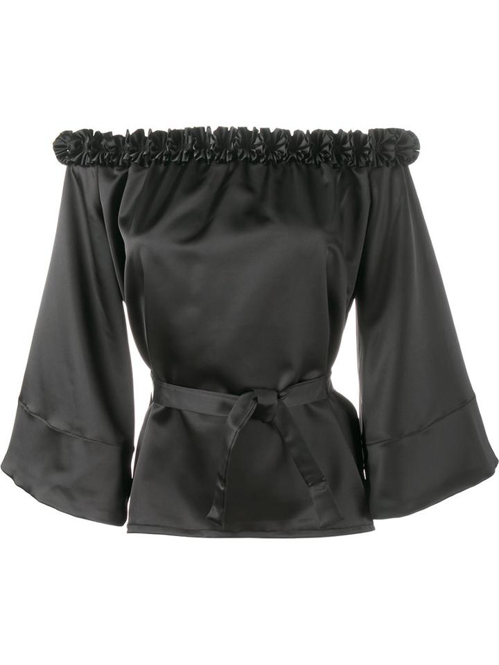 Jour/né Ruffle-trimmed Off Shoulder Blouse, Women's, Size: 42, Black, Polyester/spandex/elastane