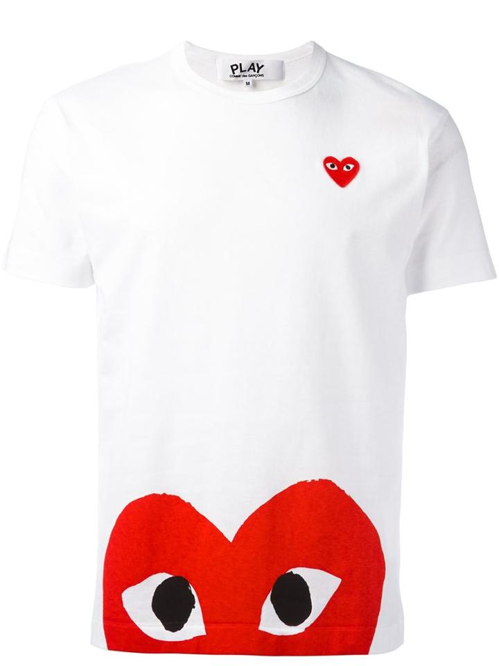 Comme Des Garçons Play Logo Print T-shirt, Men's, Size: Xl, White, Cotton
