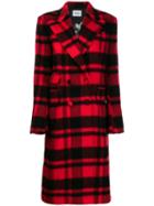 Brognano Checked Double-breasted Coat - Red