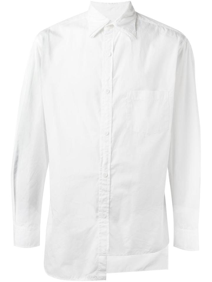 Yohji Yamamoto Layered Collar Asymmetric Shirt, Men's, Size: 2, White, Cotton